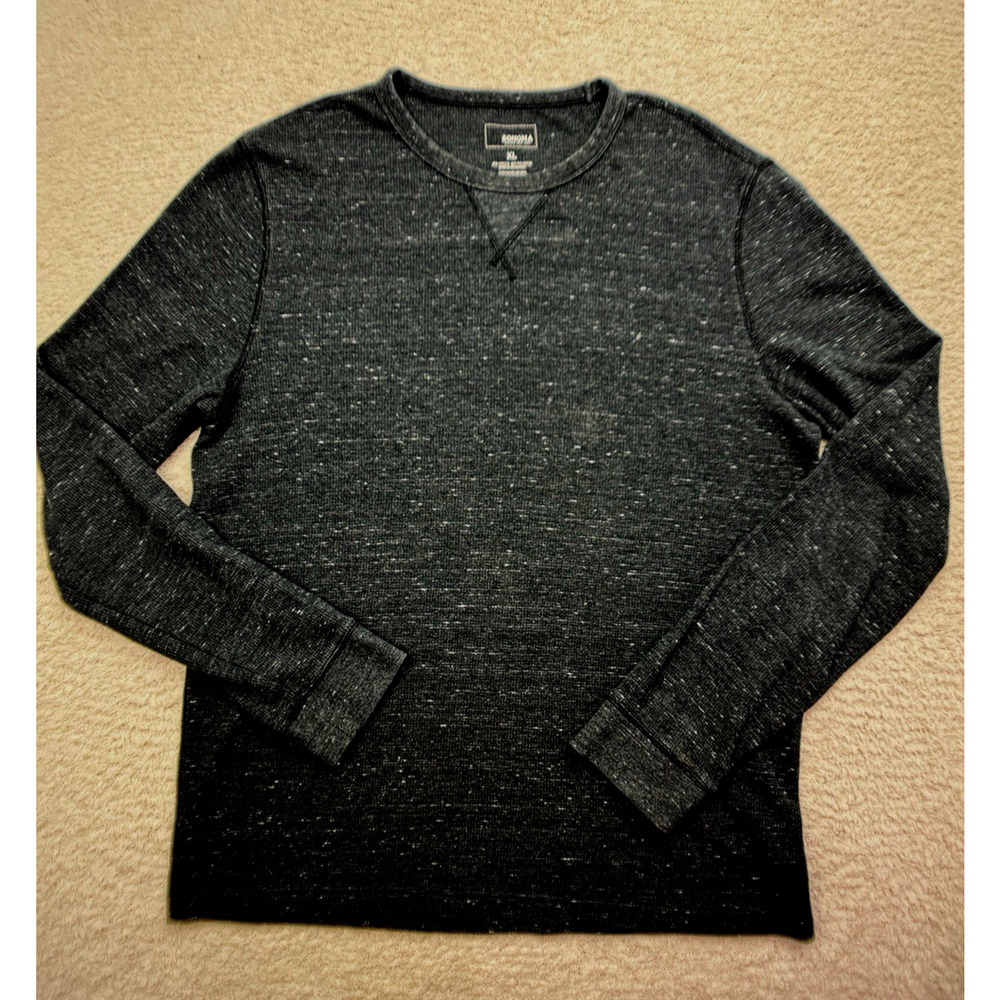 SONOMA Mens XL Gray White Speckled Pullover‎ Long Sleeve Thermal Shirt EUC